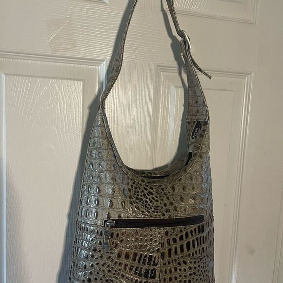 Clarita Accessories leather Gray Crocodile-Embossed  handmade Shoulder Bag - Picture 6 of 13